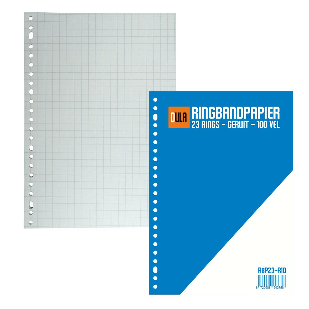 DULA - Ringbuchpapier A4 - 23 Ringe - 10 mm kariert - 70 Gramm - 100 Blatt - Kariertes Papier