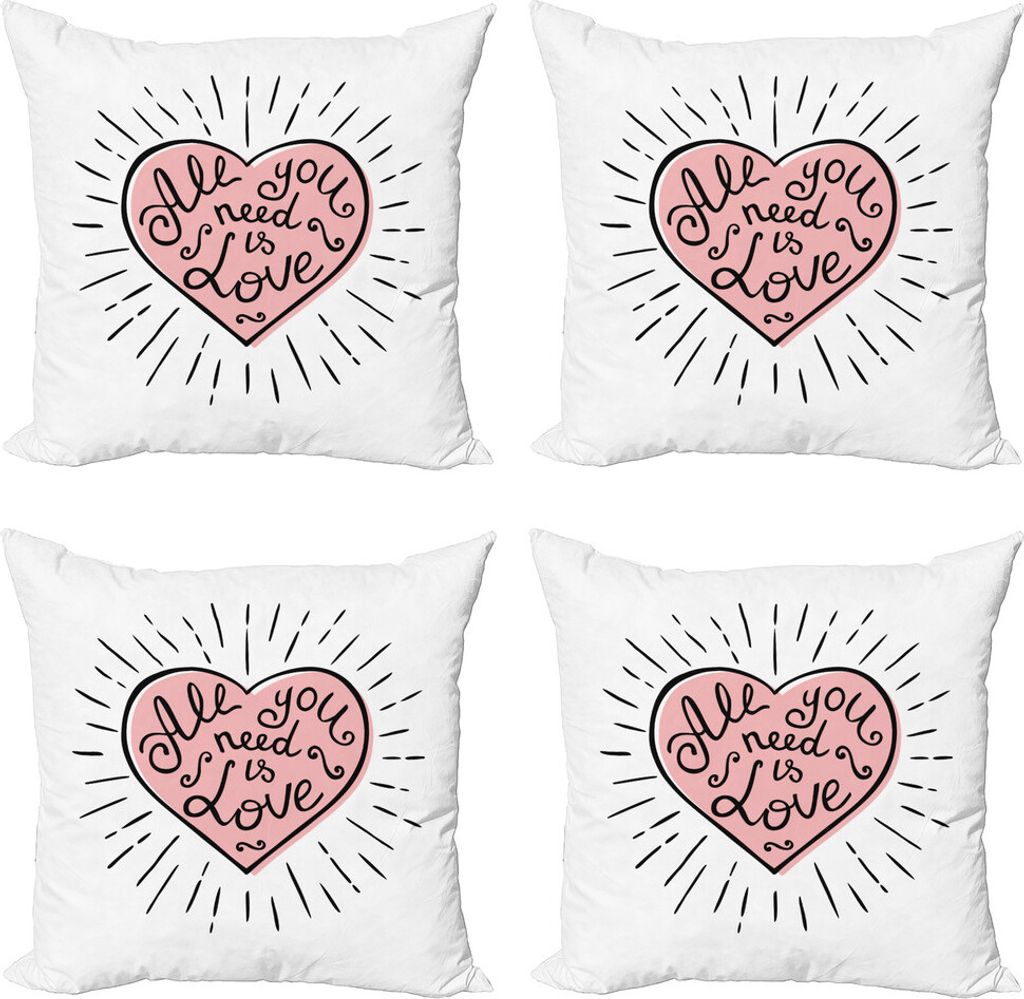 ABAKUHAUS Alles was du brauchst ist Liebe Kissenbezug Set (4 Stück), rosa Herz, Moderner Doppelseitiger Digitaldruck, 40 cm x 40 cm, Pale Pink Sch...