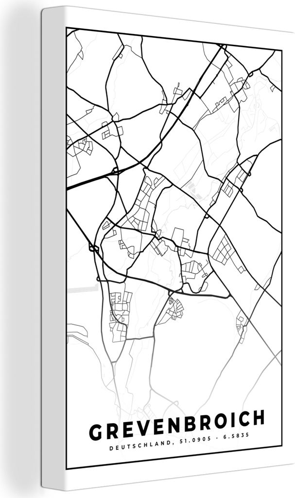OneMillionCanvasses - Leinwandbilder - 90x140 cm, Grevenbroich - Karte - Stadtplan, Wandbilder Kunstdruck Wanddekoration - Foto auf Leinwand - Ge...