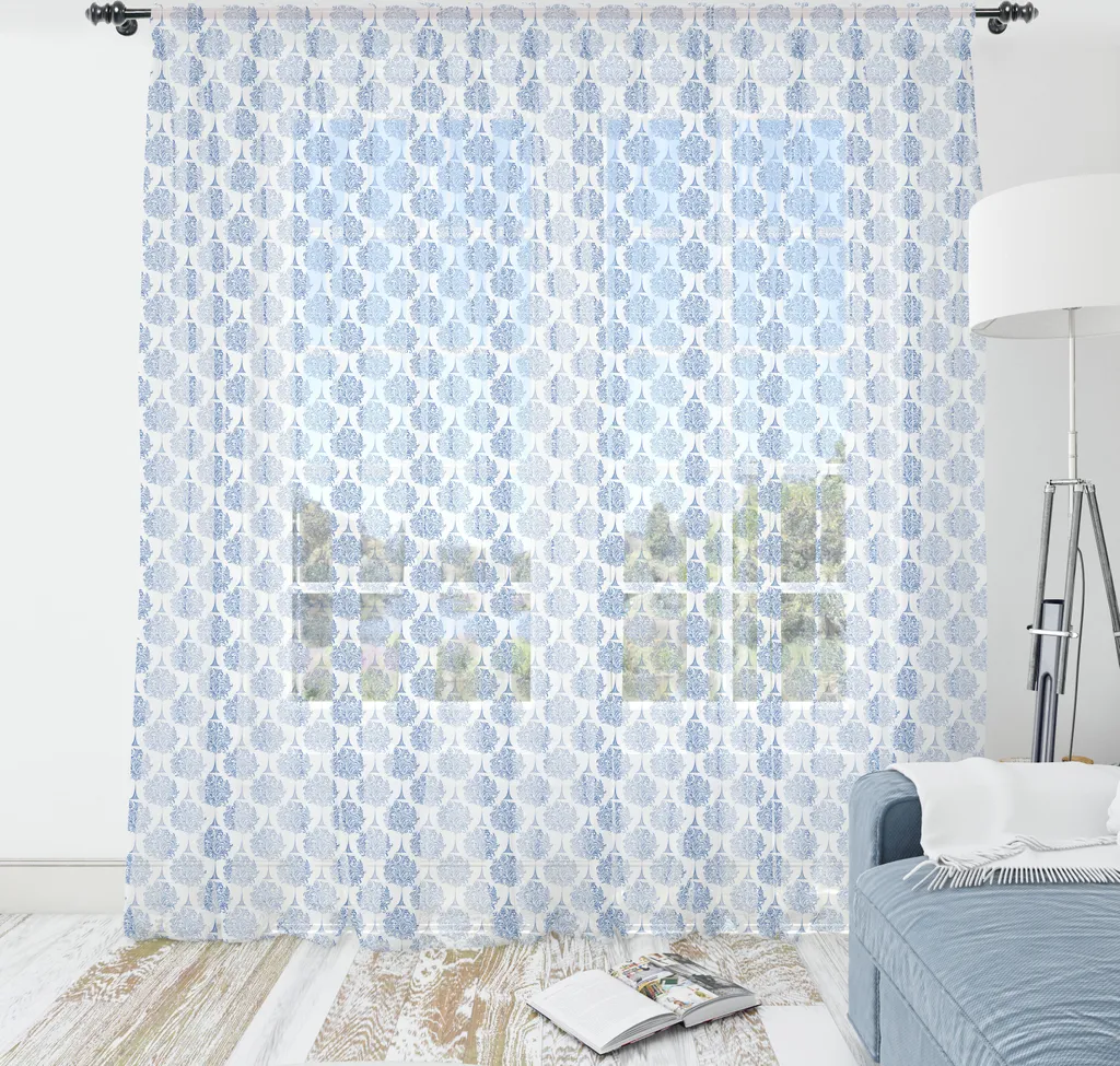 Décoration de Chambre et Salon : Tapisserie Arbres Bleue en Satin XXL