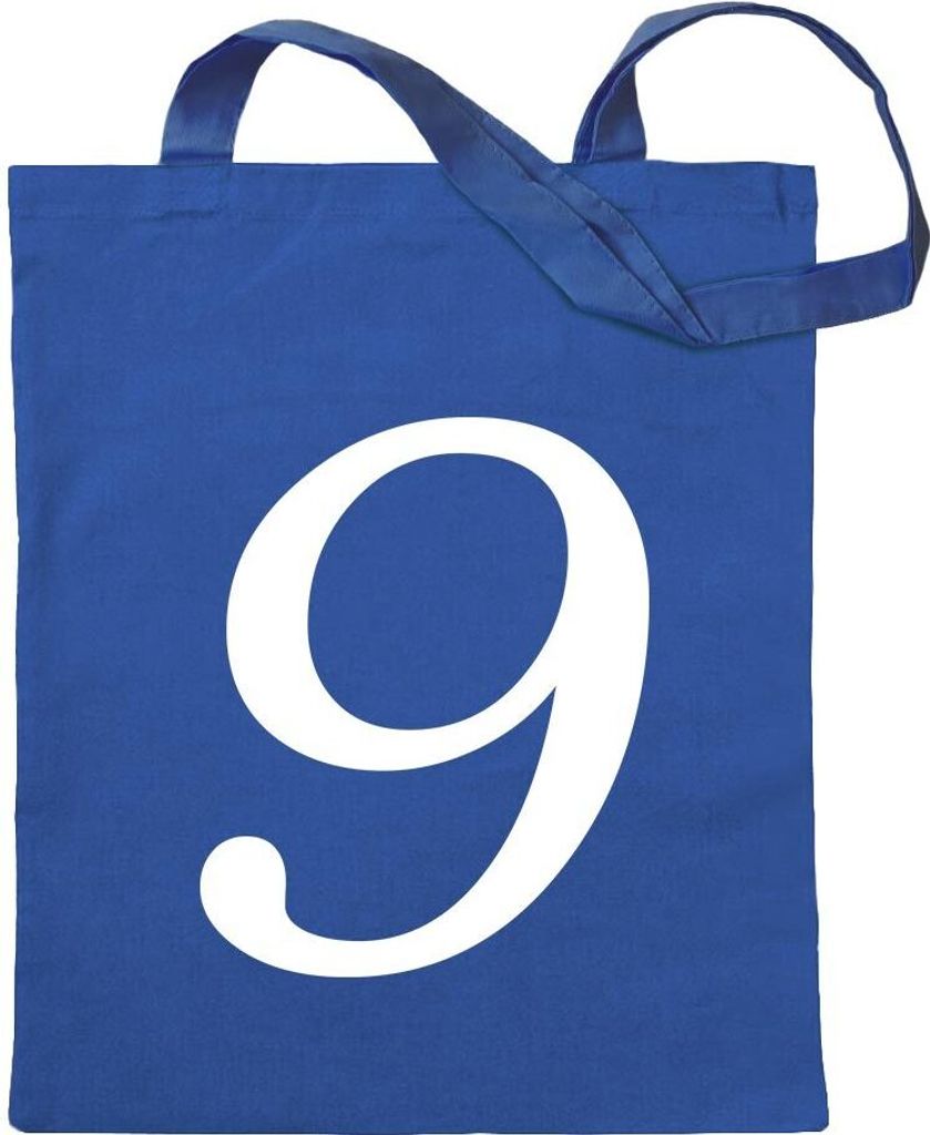 Kiwistar - Baumwolltasche - royalblau - Zahl 9 - Zahlen Nummern - Turnbeutel Fun Rucksack Sport Beutel Gymsack Ziehgurt