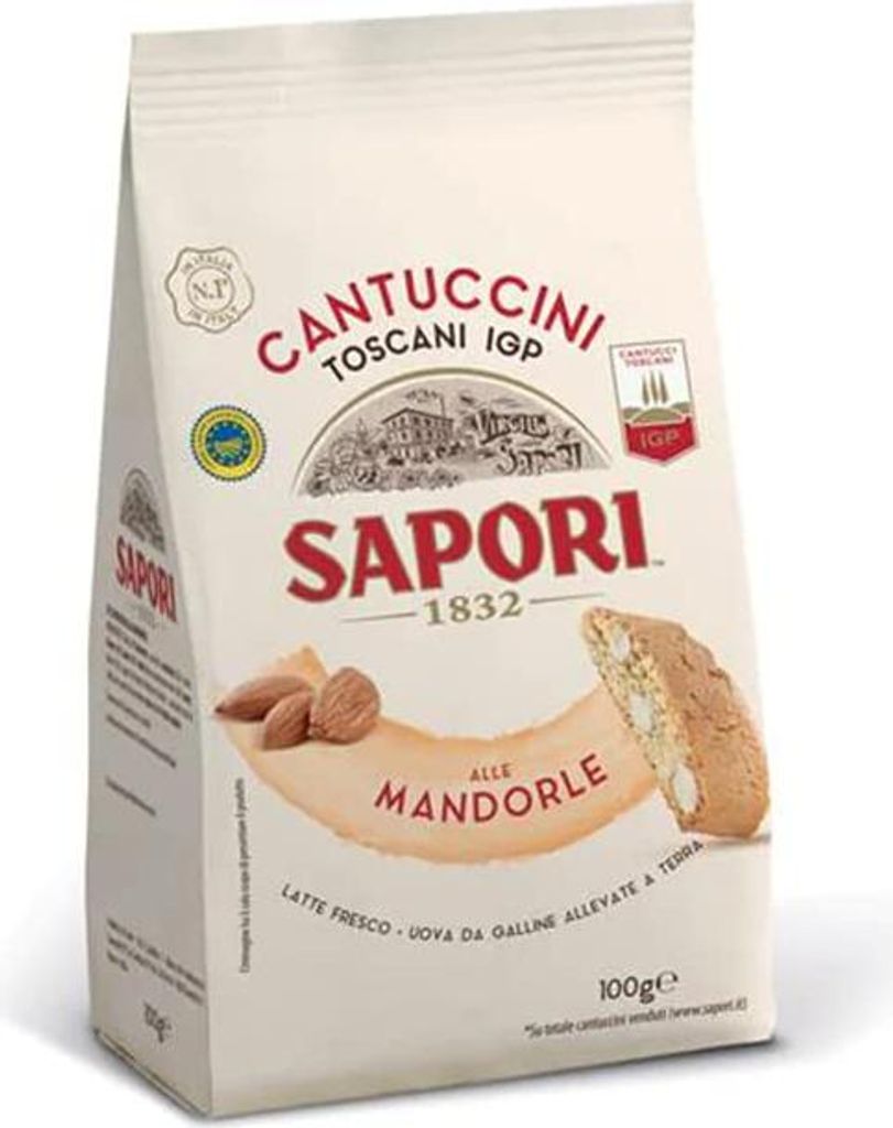 Sapori Cantuccini Toscani IGP Alle Mandorle Mandelkekse Kekse Biscuits Italienische Tradition Italienische Spezialitäten Beutel mit 100g