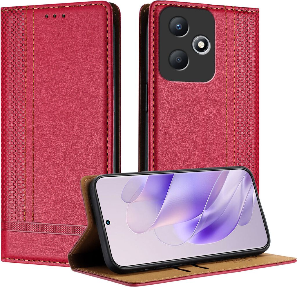 Handyhülle für Infinix Hot 30 Play NFC Leder Flip Klappbare Schutzhülle mit Standfunktion Rot