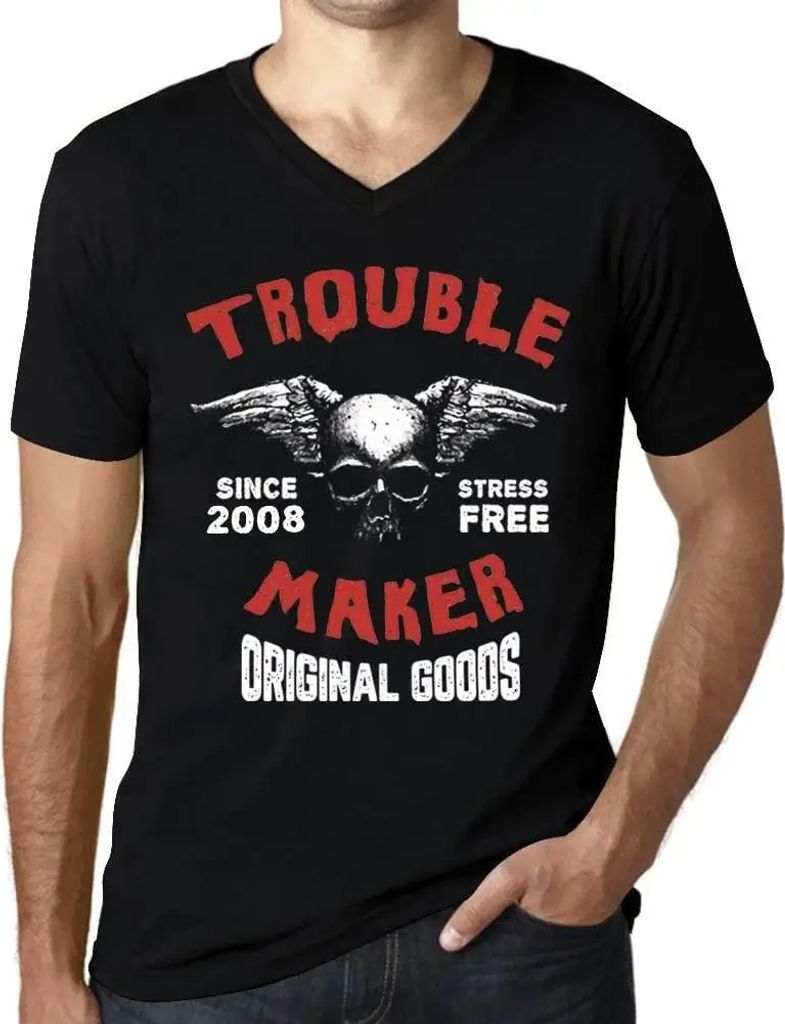 Herren Grafik T-Shirt V-Ausschnitt Troublemaker stressfrei seit 2008 – Trouble Maker Stress Free Since 2008 – Geschenk 16. Geburtstag Jahrestag 16