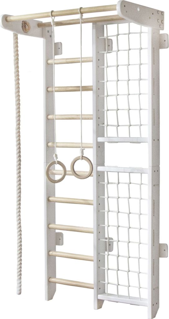 Sprossenwand Kinderzimmer indoor + Turnringe | Klettergerüst Kinderzimmer | Spielplatz Kletternetz