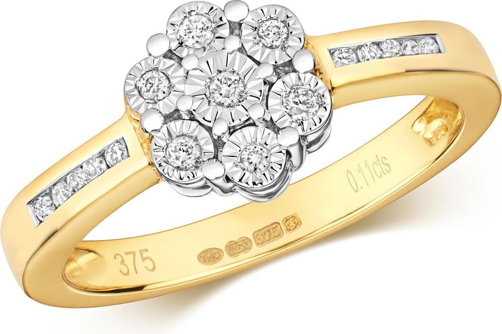 9 Karat (375) Gold Cluster Damen - Diamant Ring Brillant-Schliff 0.12 Karat H - PK2, 53 (16.9); TRS31814RSM