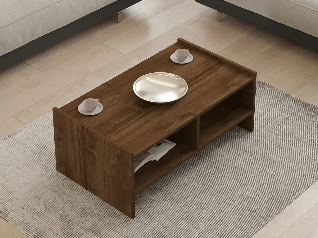 Table Basse Pera en Mélaminé Noyer 90 cm - Finition Durable et Résistante