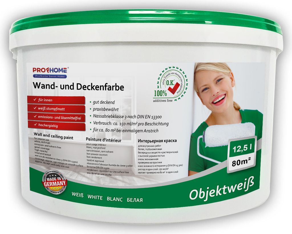 Wandfarbe PROFHOME Objektweiß Innenfarbe Farbe matt weiß Produktbild 