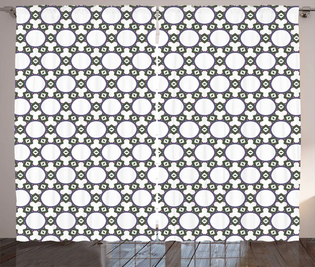 Rideaux Universels de Salon Géométriques Vert et Blanc 280 x 225 cm Durable
