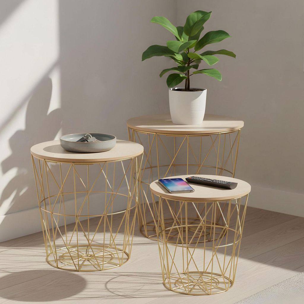 Metalltisch 3er Set Beistelltisch 3tlg Metall Gold Natur Produktbild 