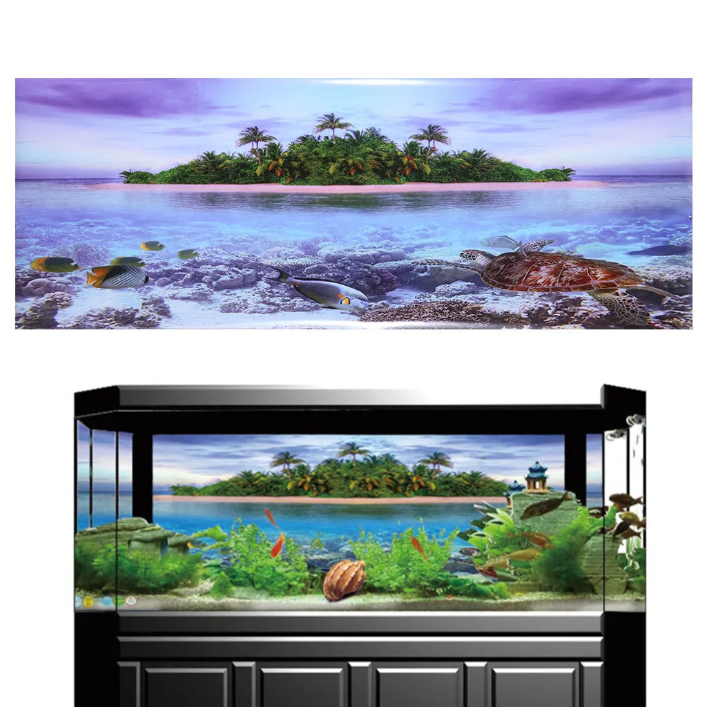 Poster per acquario, poster per acquario, poster effetto 3D, poster adesivo, poster spiaggia con albero di cocco