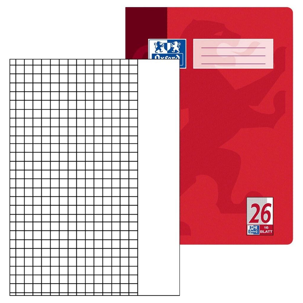 A red notebook cover with a grid pattern page next to it.