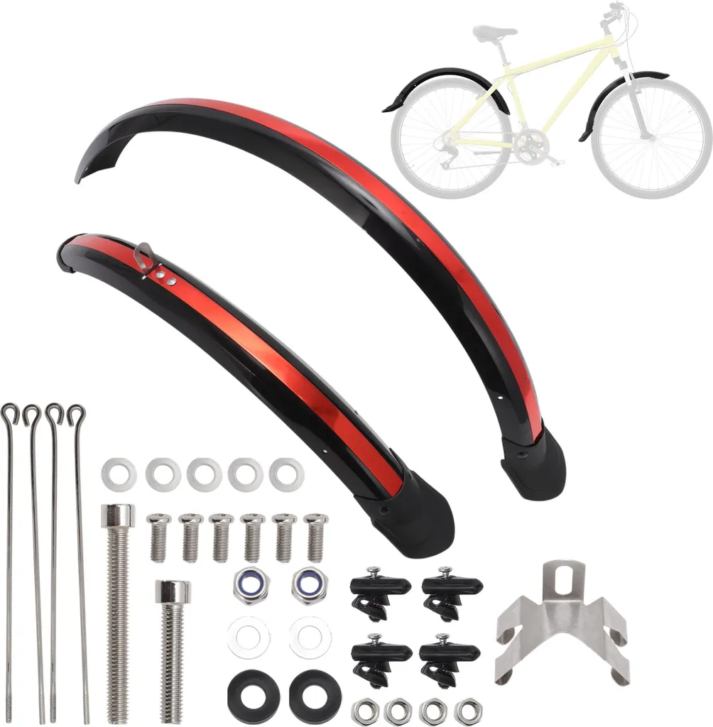 Garde-boue vélo avant et arrière 20 pouces noir et rouge pour VTT