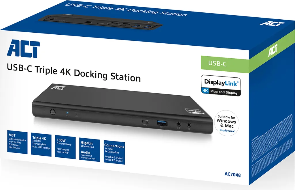 Réplicateur de ports multi-connexions ACT AC7048 USB-C noir - 8