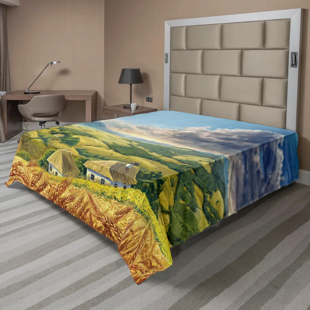 Drap de Lit Décoratif Été pour Grande Literie 275 x 260 cm Paysage Vert