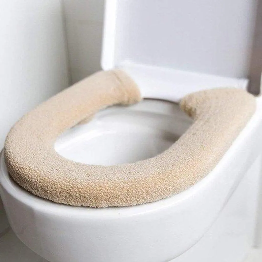 Couvre-siège de toilettes antibactérien beige pour salle de bain chic