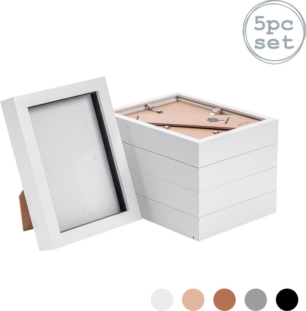 Bilderrahmen für Fotos 13 x 18 cm (5 x 7“) - tief - Weiß - stehend & hängend - 5 Stück