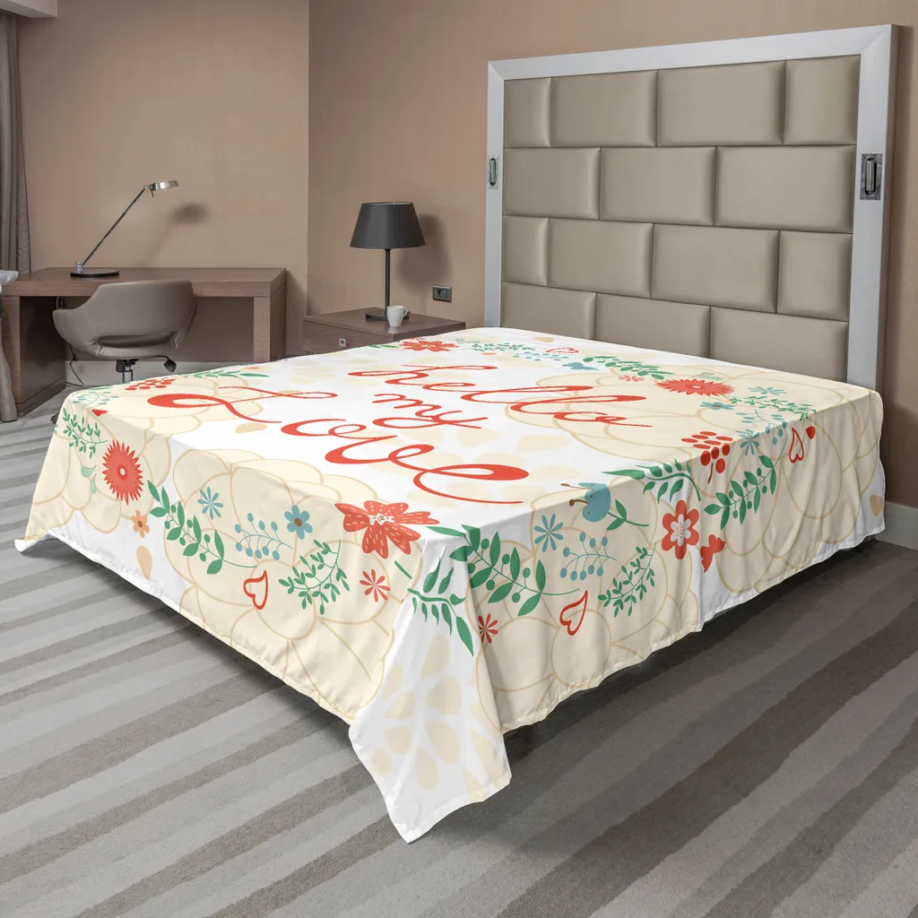 Drap de Lit Décoratif Thème Amour pour Chambre Parentale Pastel 266x260cm