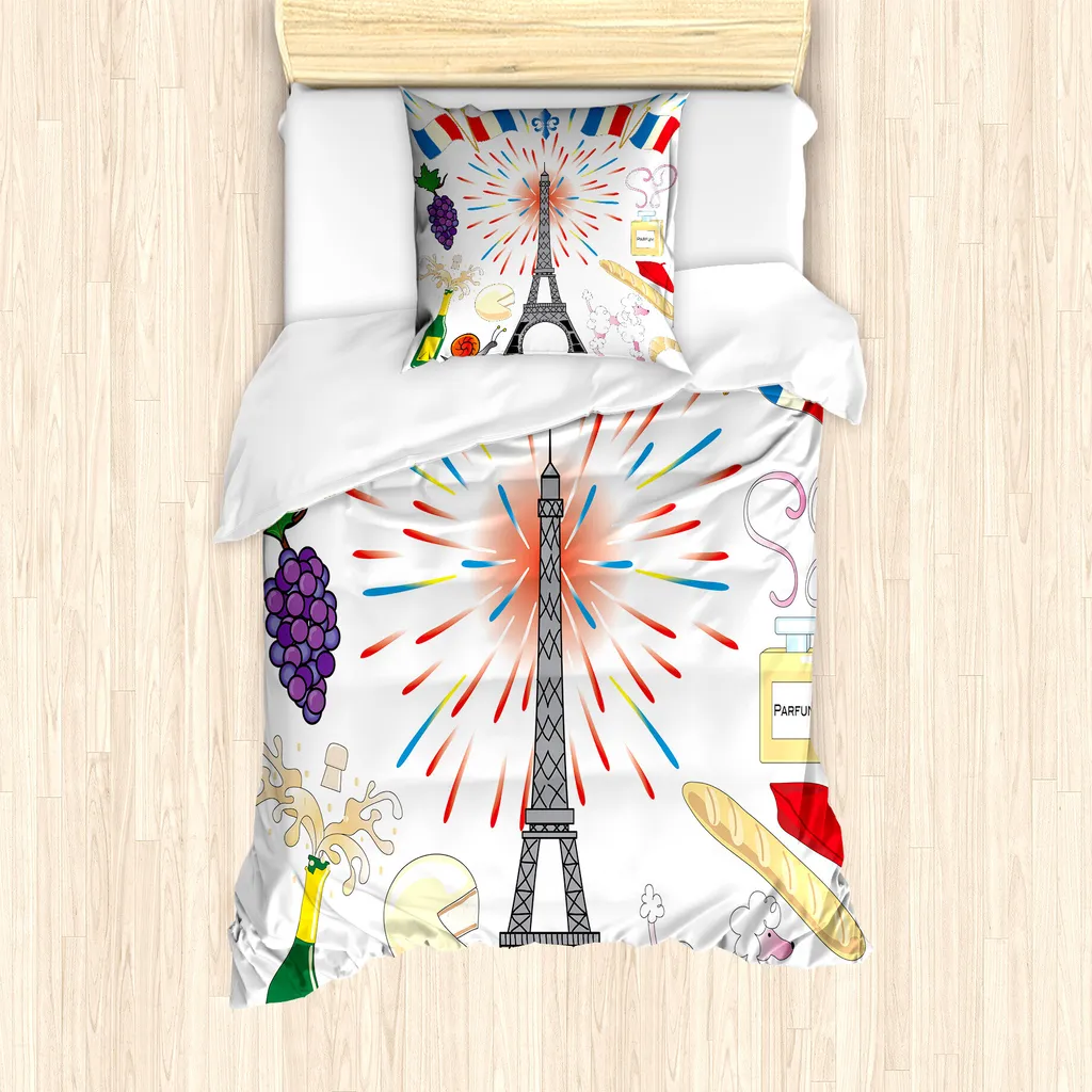 Loussiesd Set di lenzuola per bambini e ragazze, stile classico francese, con angoli e design a torre Eiffel, set di biancheria da letto da viaggio, 2 pezzi, per letto singolo