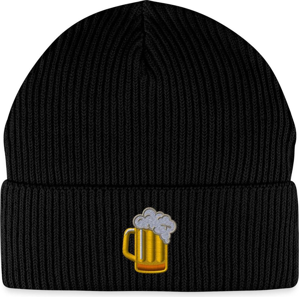 Spreadshirt Bier Stickerei Fisherman Beanie Bio Mütze, One size, Schwarz