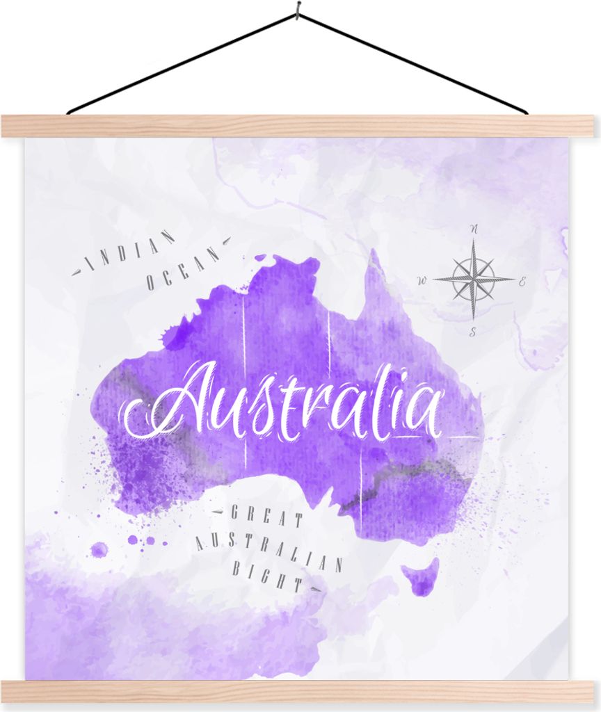 MuchoWow Textilposter Karte - Australien - Aquarell 40x40 cm mit holzfarbenen Rahmen - Posterleiste