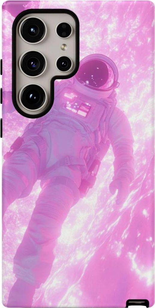Schwebender Astronaut vor leuchtendem Pink – Hülle Kompatibel mit Galaxy S24 Ultra