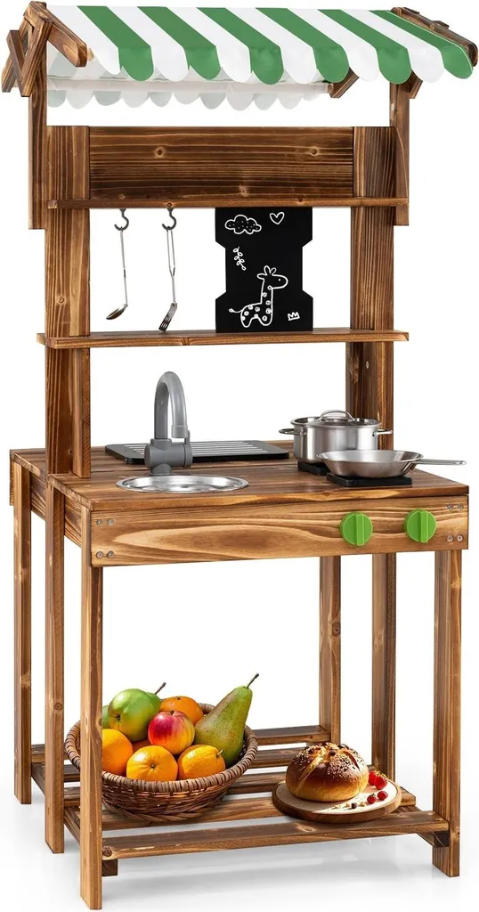 Cuisine de jeu extérieure en bois avec évier amovible et tableau noir