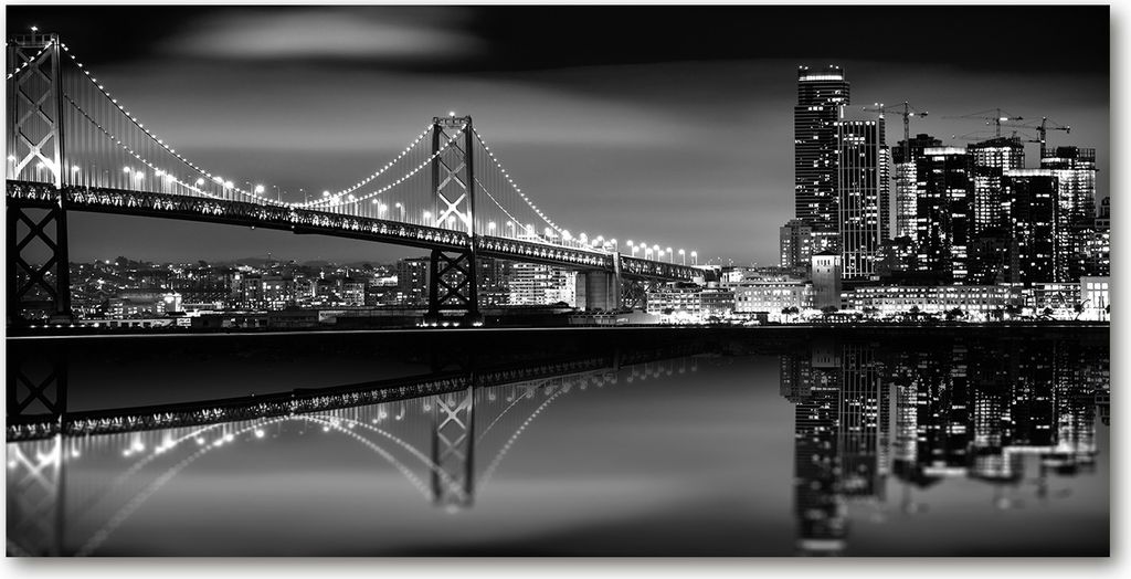 Tulup Leinwandbild - 140x70 cm - Wandkunst - Drucke auf Leinwand - Leinwanddruck - Landschaften - Schwarzweiß - San Francisco Nacht