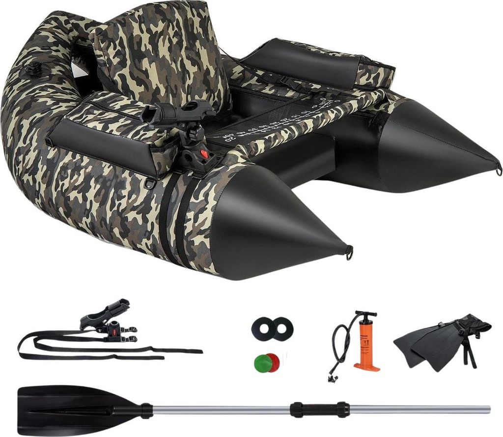 Aufblasbares Schlauchboot mit Flossen & Fischlineal & Rutenhalter Angelboot Camouflage