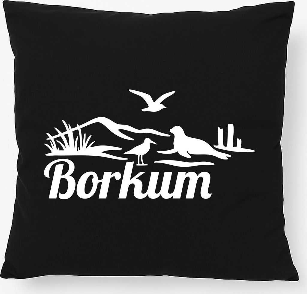 Huuraa Kissen Borkum Strandmotiv 40x40cm mit Füllung Black Baumwolle Dekokissen Geschenkidee