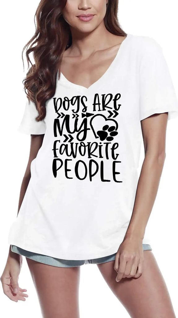 Damen Grafik T-Shirt V-Ausschnitt Hunde sind meine Lieblingsmenschen – Dogs Are My Favorite People – Öko-Verantwortlich Vintage Jahrgang Kurzarm