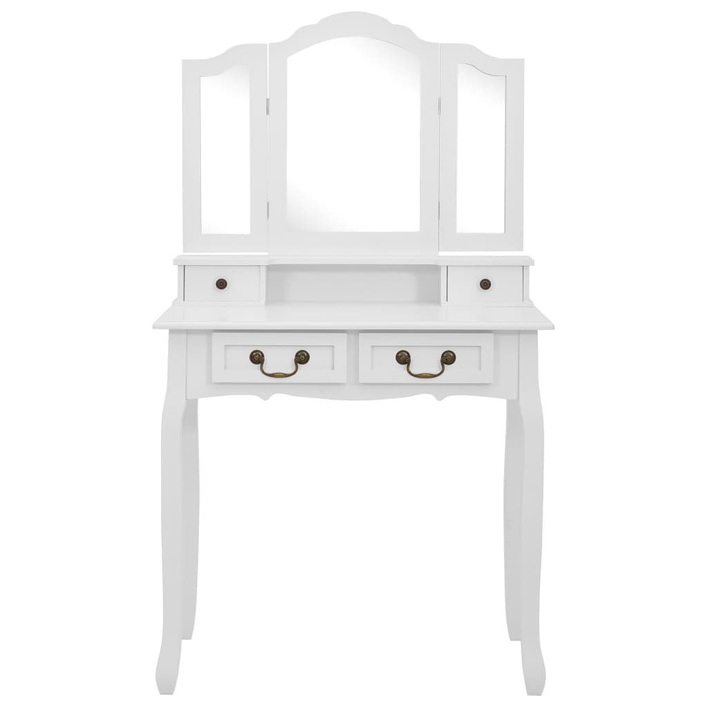 Hochwertigen Möbel Schminktische - Weiß Schminktisch-Set mit Hocker Weiß 80x69x141cm Paulowniaholz NEU9710448