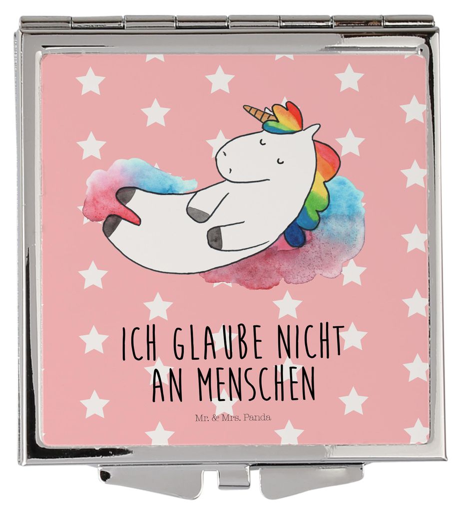 Mr. & Mrs. Panda Schminkspiegel Einhorn Wolke 7 - Rot Pastell - Geschenk, Lächeln, Kosmetikspiegel, Handspiegel, Unicorn, Mini Spiegel, klein, Lus...