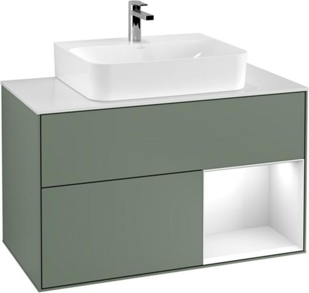 V&B Waschtischunterschrank Finion 100, Pl w m, Rg r g wh. Lac, Oli. m Lac