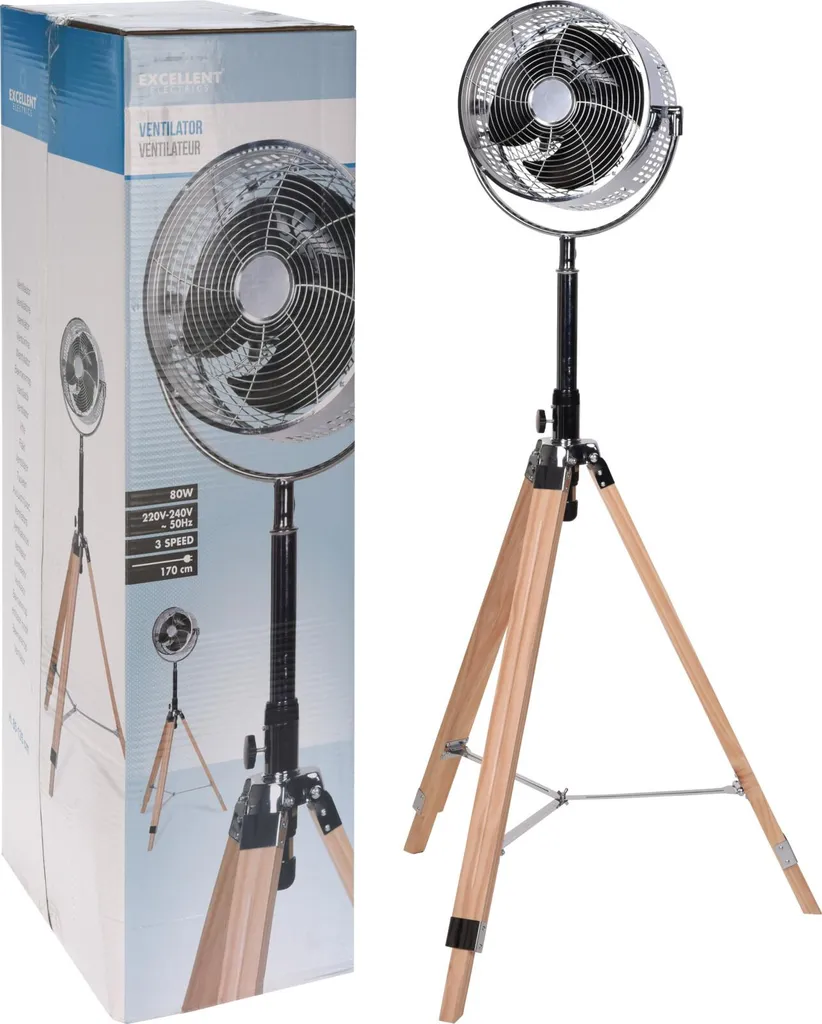 Ventilateur sur pied pour chambre et bureau trépied bois noir 135cm