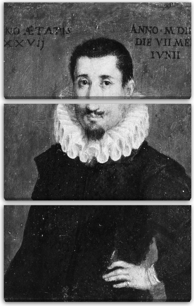 Leinwandbild 3-teilig (80x120cm): Norditalienischer Maler (datiert 1597) - Portrait eines Mannes, echter Holz-Keilrahmen inkl. Aufhänger, handgefe...