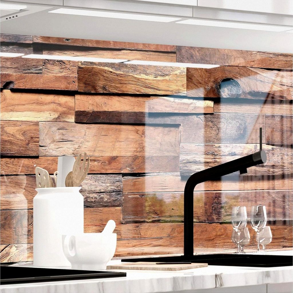 Selbstklebende Küchenrückwand Spritzschutz in Glasoptik, verstärkt, für alle Untergründe, 1,8 mm Rückwand für die Küche, Irish Wood, 60 x 2...
