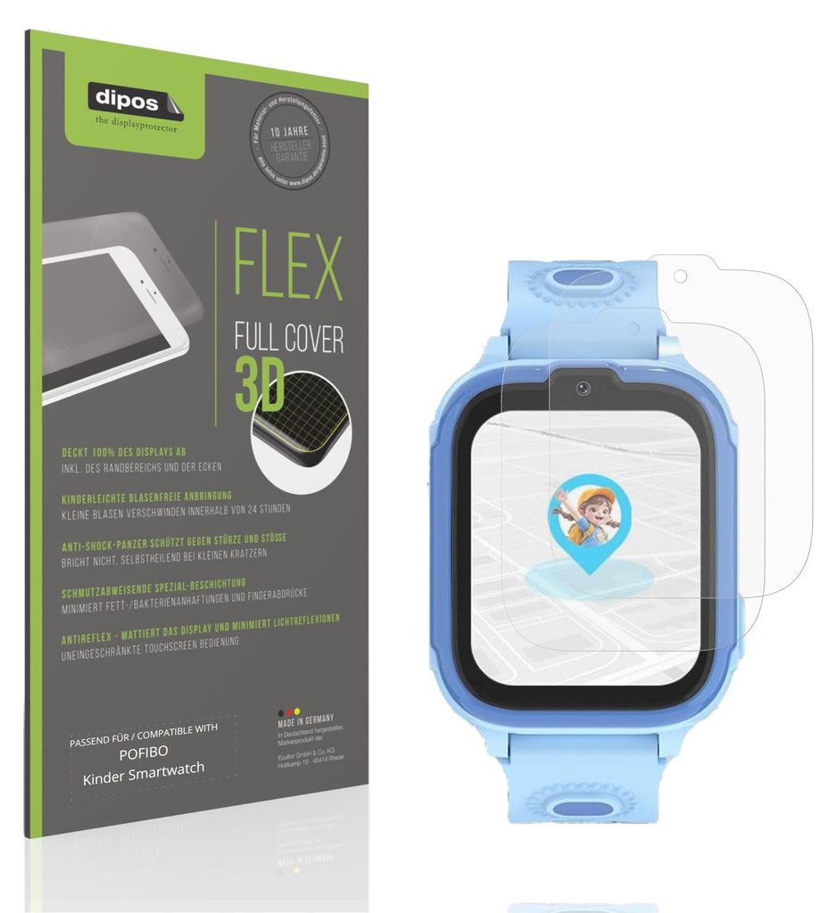 2x Full Cover Schutzfolie matt für POFIBO Kinder Smartwatch Panzerfolie Anti-Shock