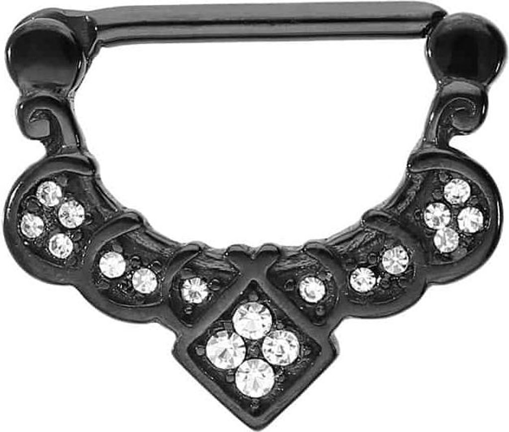 Brustwarzenpiercing, Chirurgenstahl Nippelpiercing Clicker ORIENTALISCHES DESIGN Schwarz Stablänge: 16mm