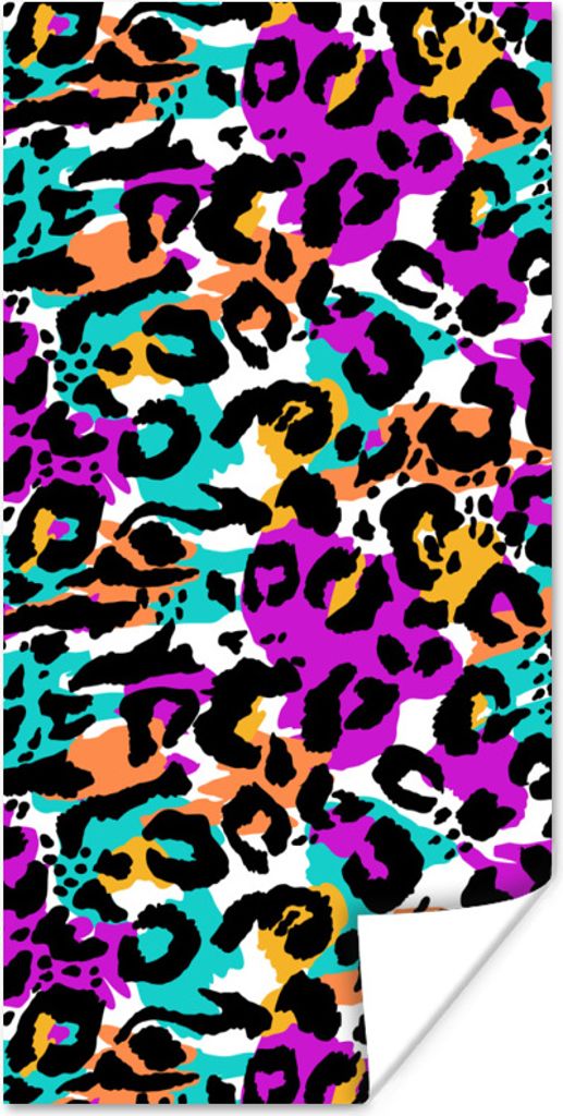 MuchoWow Poster Pantherdruck - Regenbogen - Weiß 75x150 cm - Dekoration für die Wände
