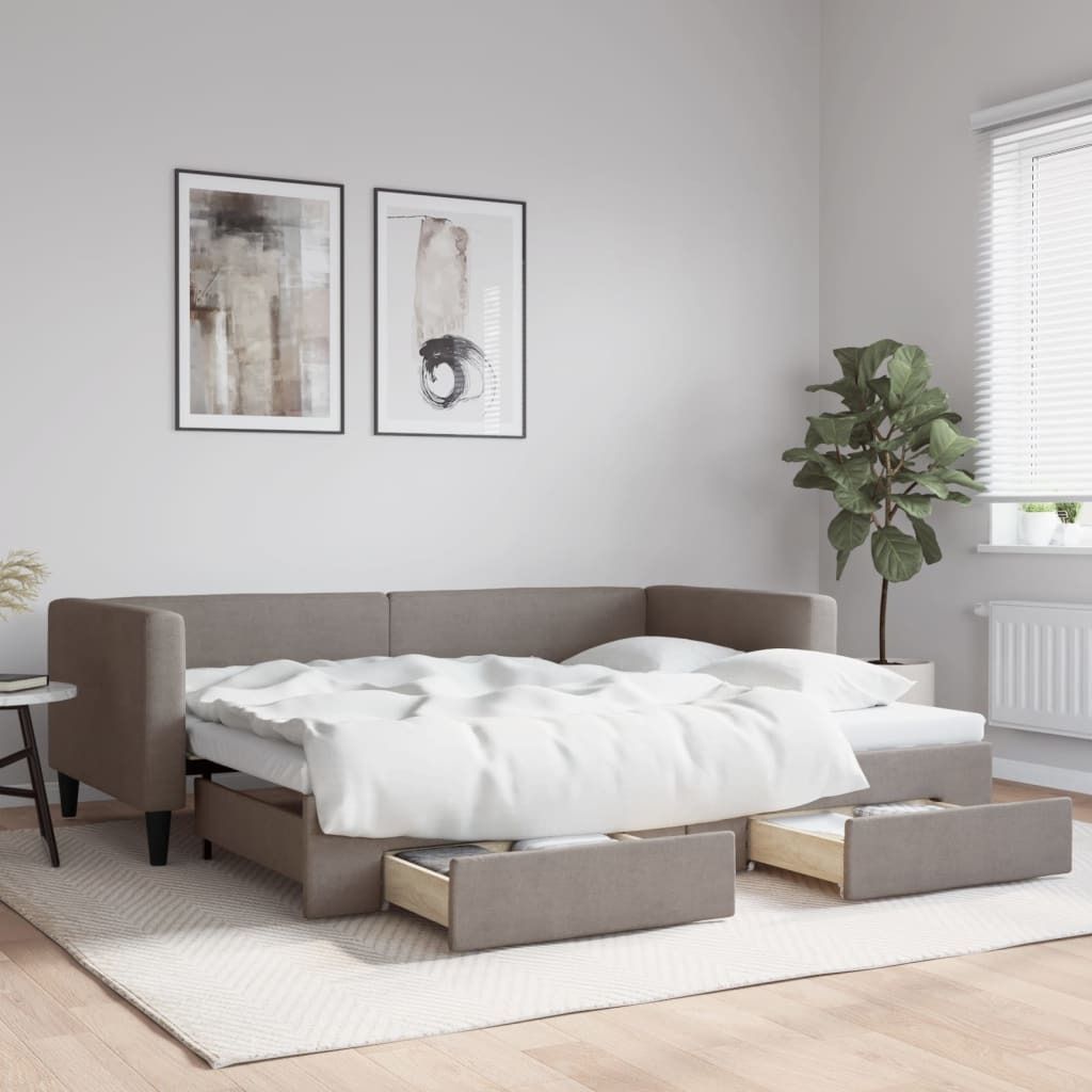 Maison Exclusive - Tagesbett Ausziehbar mit Schubladen Taupe 90x200 cm Stoff