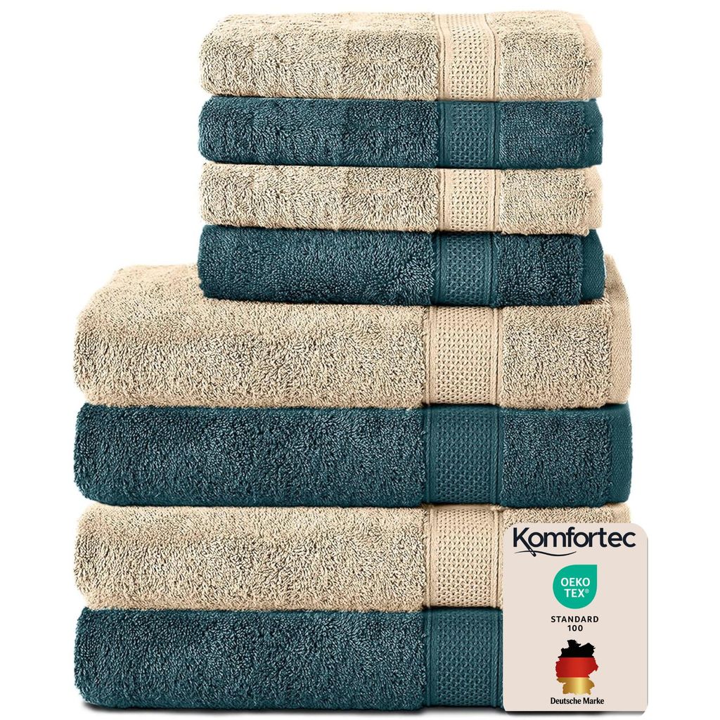 Komfortec 8er Handtuch Set aus 100% Baumwolle, 4 Badetücher Produktbild 
