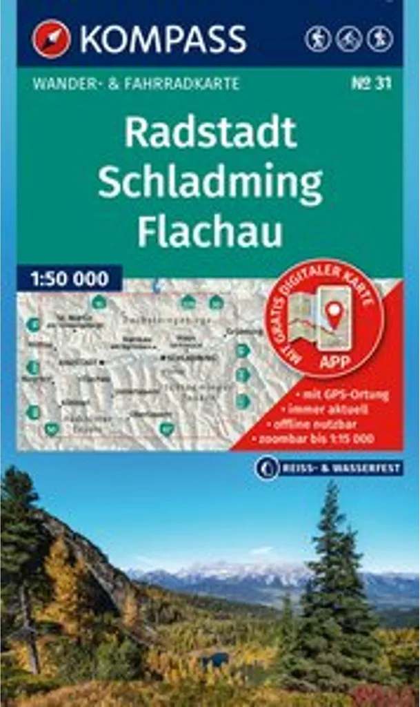 Carte de randonnée KOMPASS 31 Radstadt Schladming Flachau 1:50.000