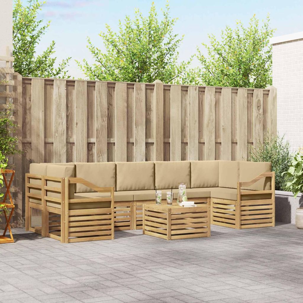 Möbel Outdoor-Sofagarnitur mit Kissen 8 pcs Weiß und Beige PolyesterGartensofas - Gartensofas c4326
