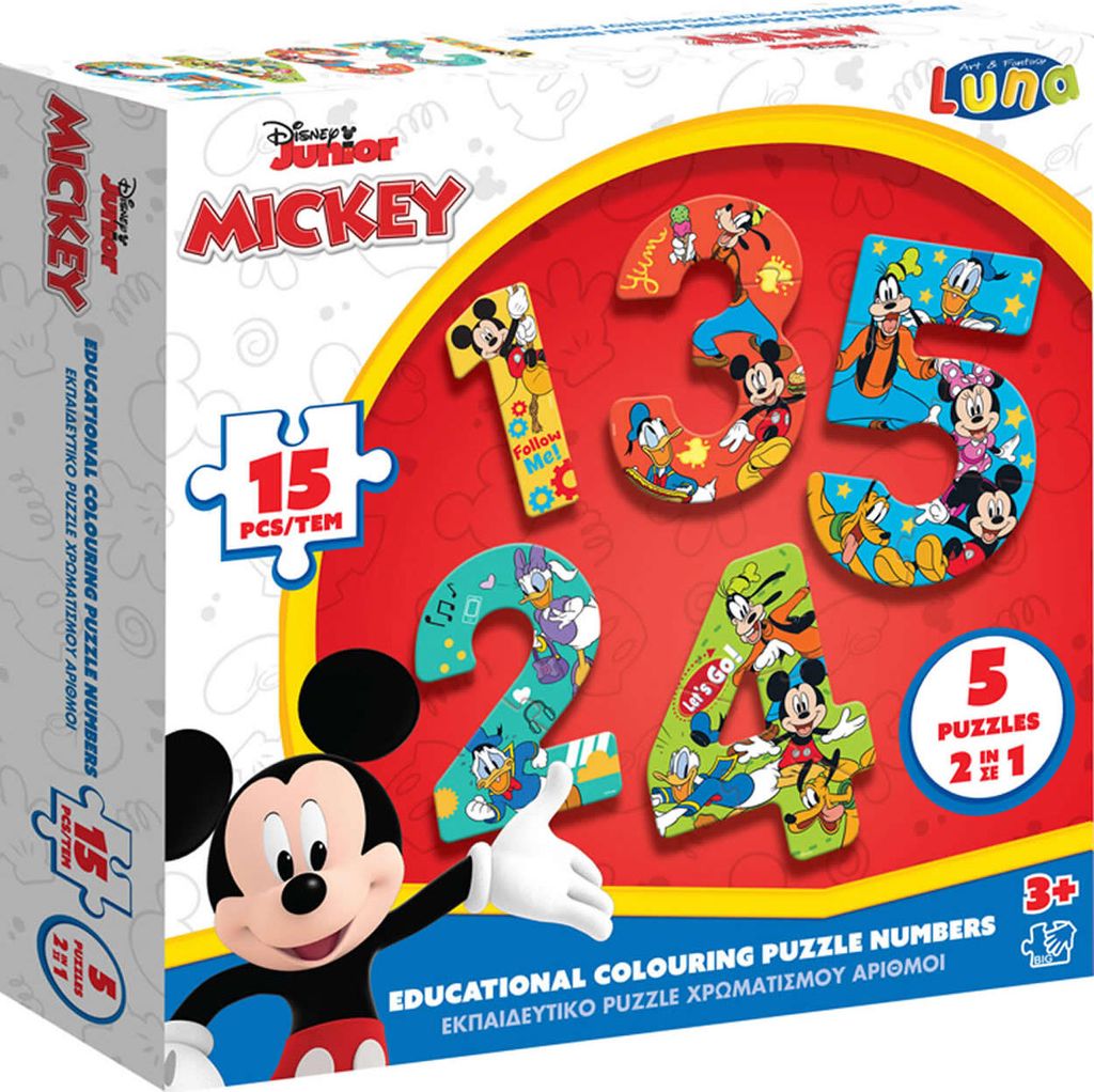Luna 2in1 Puzzle Malpuzzle Zahlen Lernpuzzle Mickey mit 5 Puzzle XXL-Puzzleteile