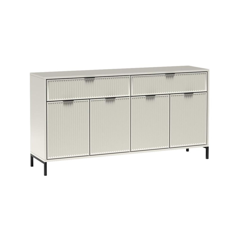 Kommode LINNA LS-1 mit Geriffelter Front, 4 Türen und 2 Schubladen, Farbe: Kaschmir