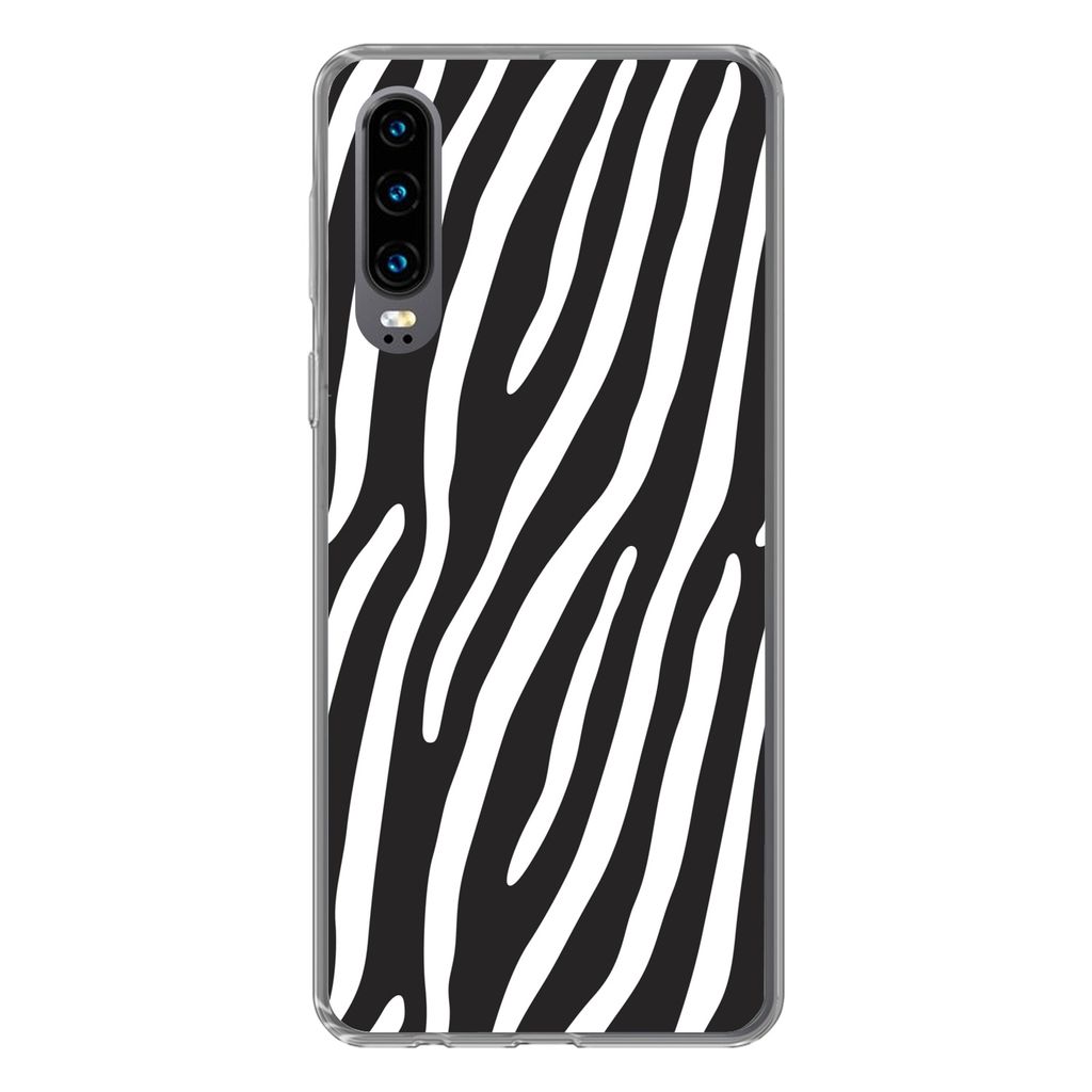 MuchoWow Handyhülle Schutzhülle Hülle für Huawei P30 Tiere - Zebradruck - Schwarz Silikon Softcase Handy Hülle - Kartenbesitzer