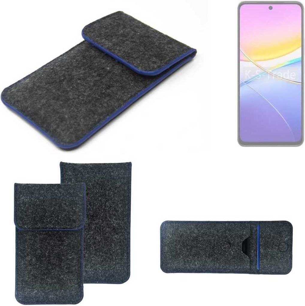 K-S-Trade Handy-Hülle Schutz-Hülle kompatibel mit Vivo Y37 5G Filztasche Pouch Tasche Case Sleeve Filzhülle dunkelgrau, blauer Rand