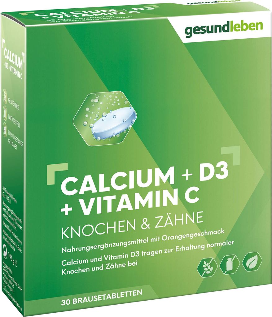 Gesundleben Calcium + D3 + Vitamin C mit Orangengeschmack Brausetabletten, 30 St. Brausetabletten