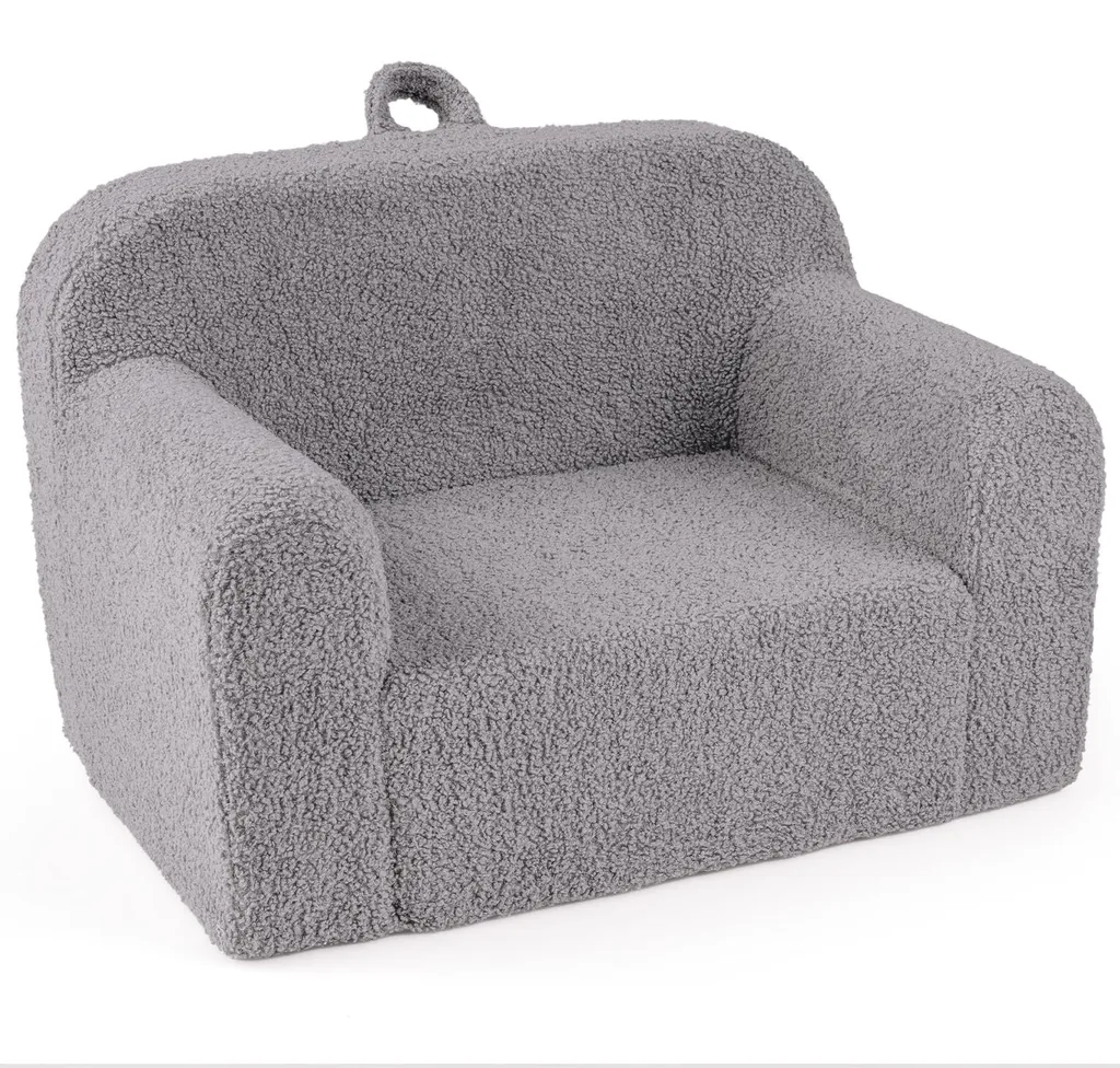 Canapé de Jeu Enfant avec Poignées en Tissu Peluche Gris Déhoussable 41cm
